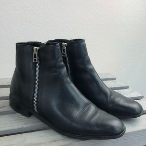 Black Leather Moto Bootie Boots Sz 7 Zip Up